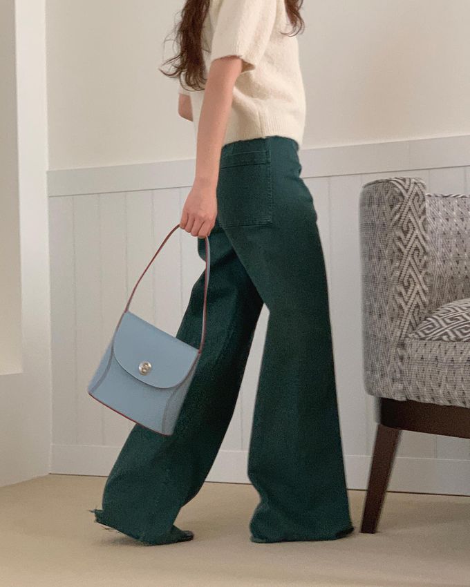 韓國lemego - 牛皮復古金釦肩背包(Mone)-藍色