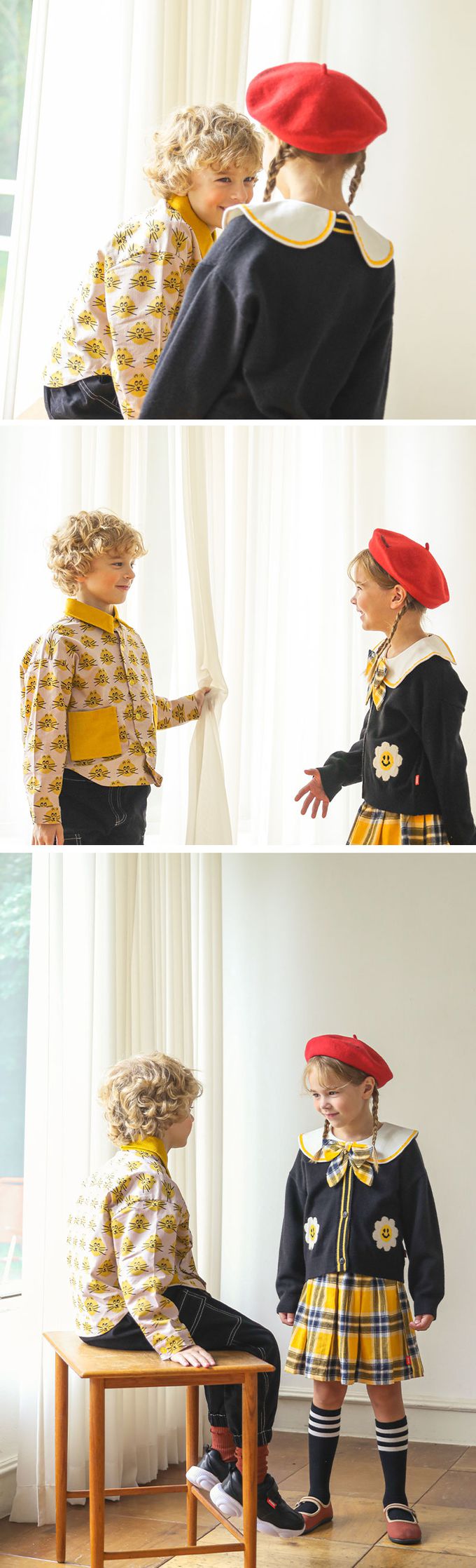 韓國 OZKIZ - 滿版黃貓圖印翻領長袖襯衫