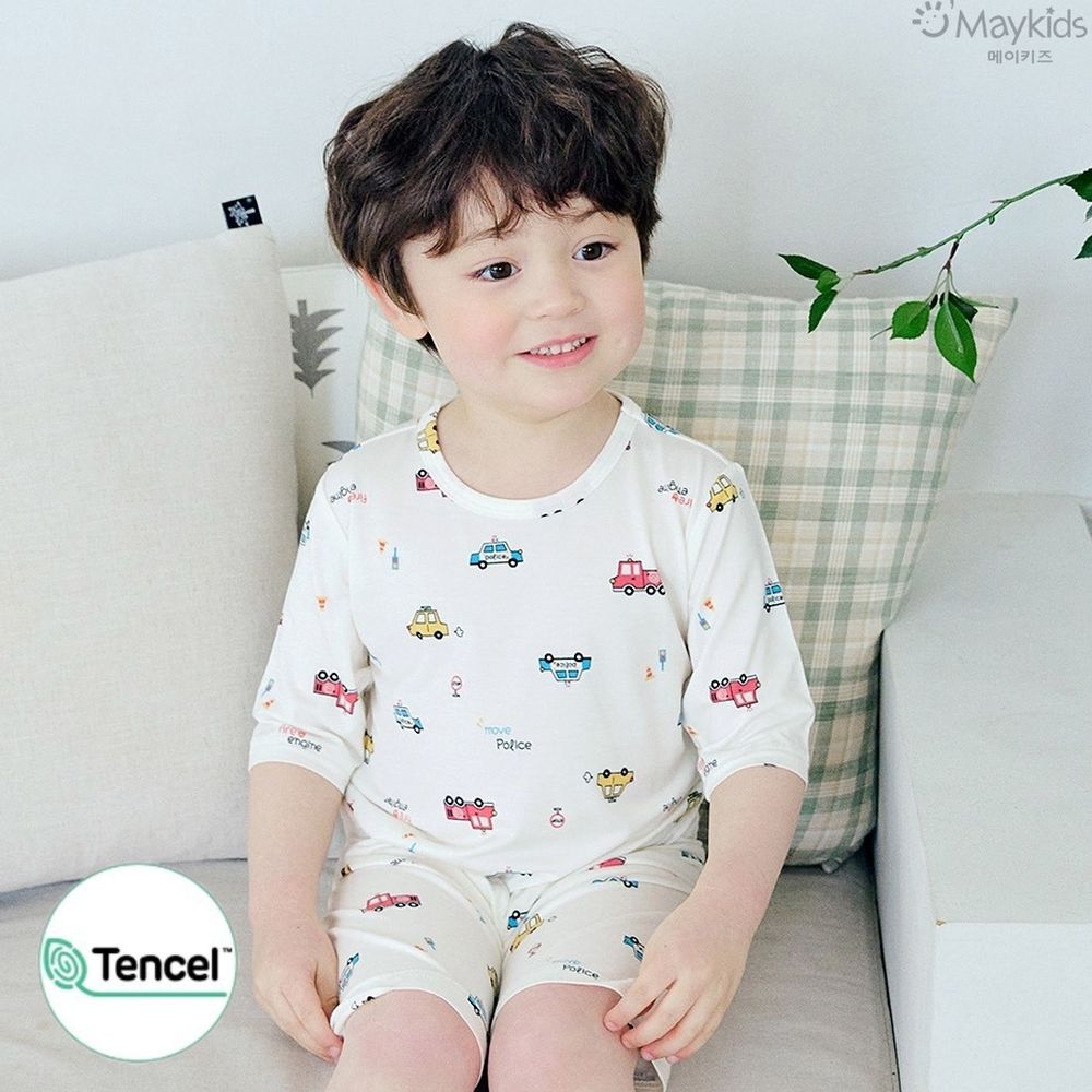 天絲莫代爾透氣七分袖家居服-行動車車-米