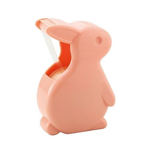 日本文具 NICHIBAN - 日本製 繽紛安全膠帶切割台(含透明膠帶*1個)-兔兔-磚紅橘-膠帶規格(15mm適用)