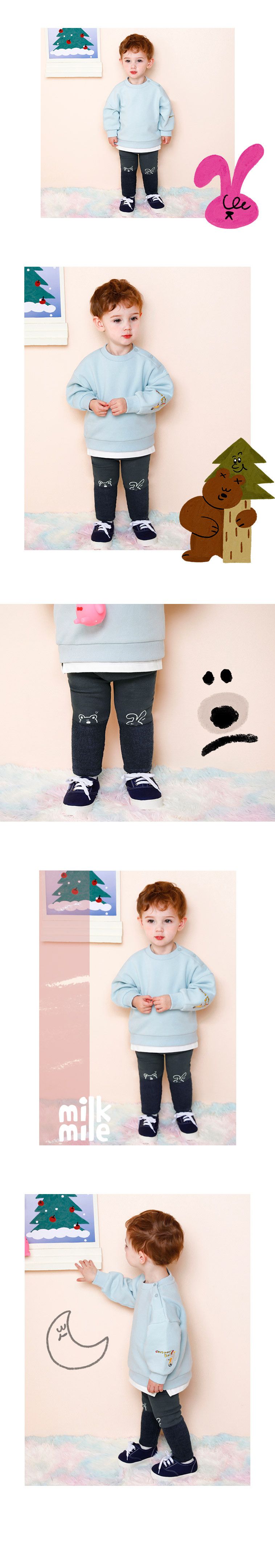 韓國 milk mile - (內刷毛)小兔小熊內搭褲-燕麥白