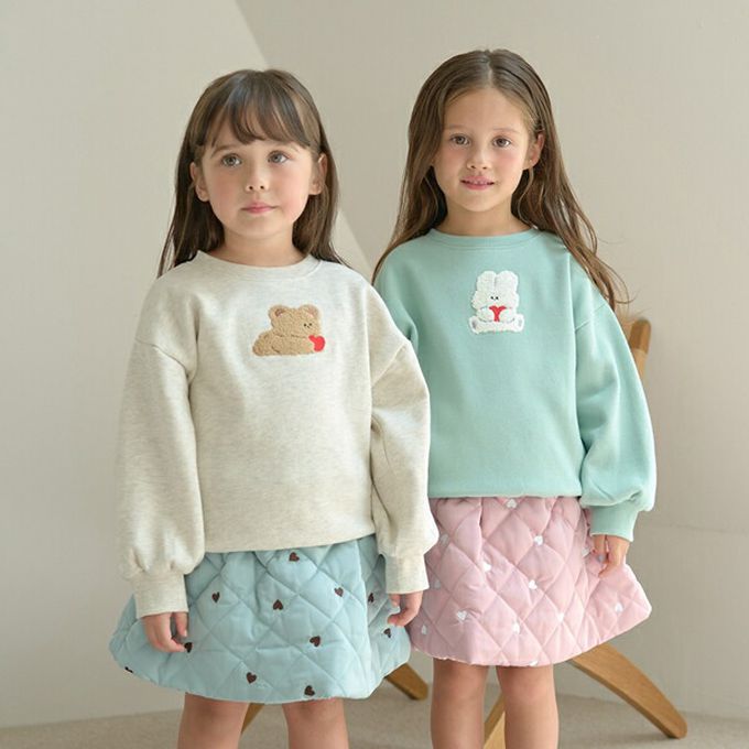 日本 Lycee mine - 可愛相良刺繡裏起毛長袖上衣-愛心小熊-米白