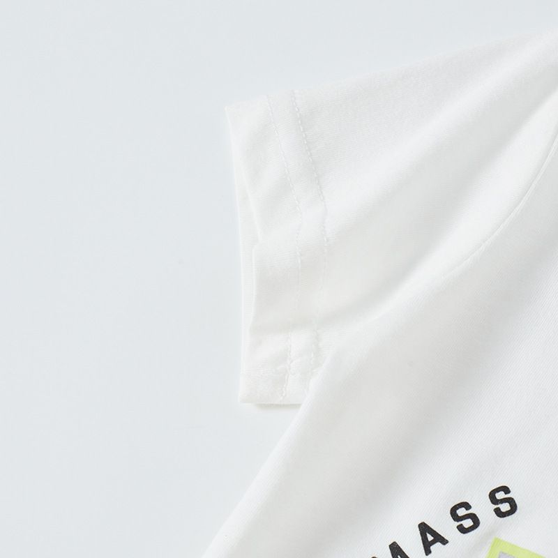 BE TOP - 純棉短袖上衣-描邊恐龍-白色