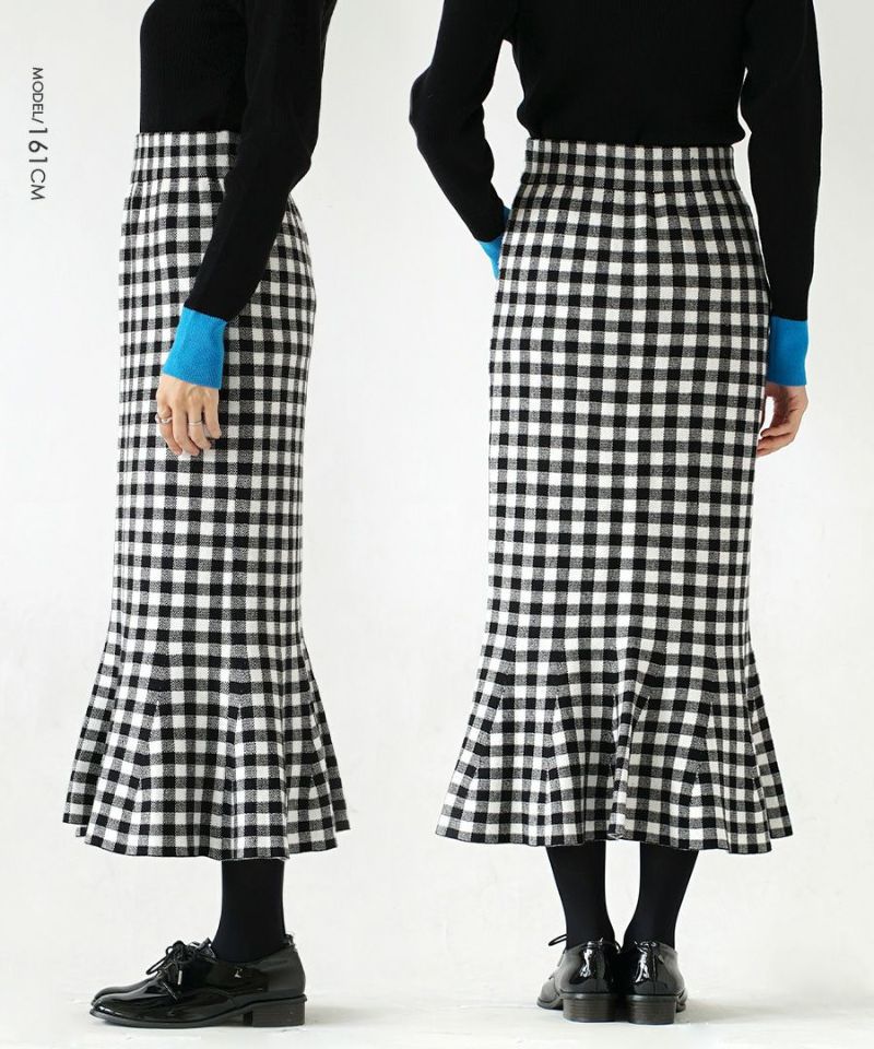 日本 zootie - 時尚格紋魚尾裙-黑白