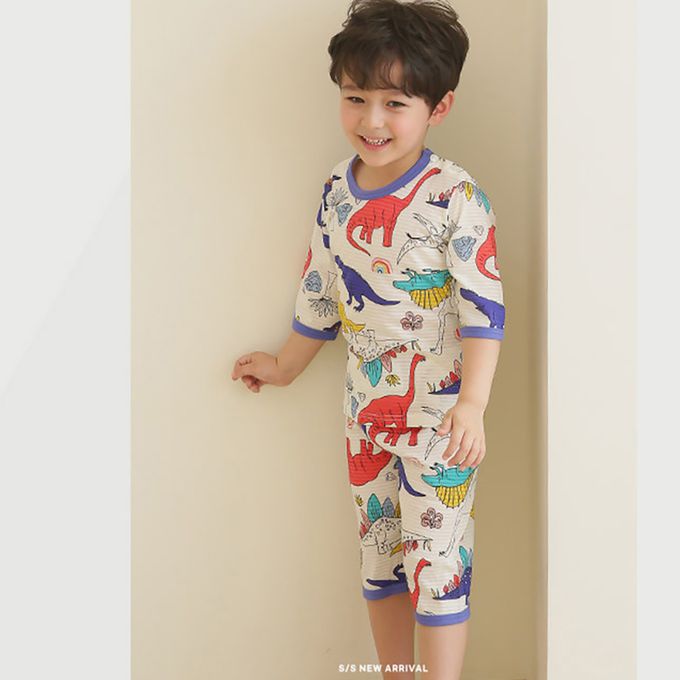 正韓 Puco - 超優質嬰幼兒/兒童七分袖100% 有機純棉家居服/睡衣-白堊紀