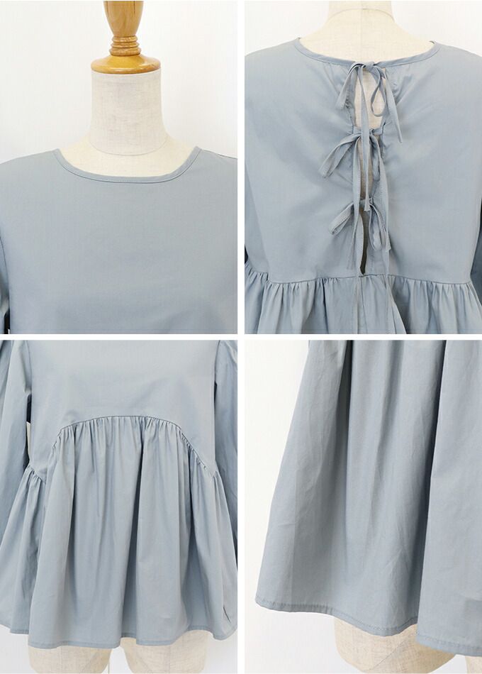 日本 BLUE EAST - 美背綁帶抓皺澎澎長袖上衣-白