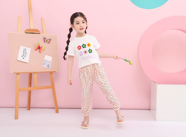 純棉短袖上衣-lucky花花-白色