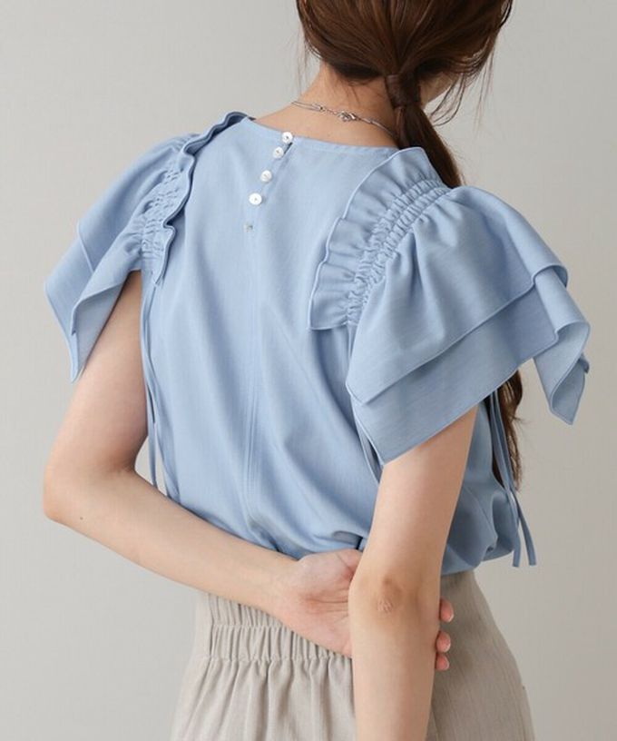 日本 Bab - 浪漫層次感荷葉短袖上衣-淺藍 (M)