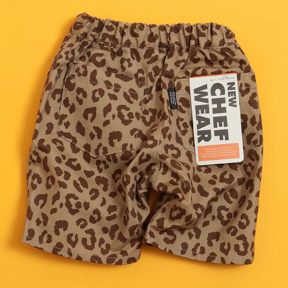 經典必收印花廚師短褲-豹紋-咖啡
