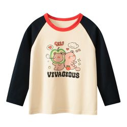 27KIDS - 純棉長袖上衣-可愛好友-米杏/黑