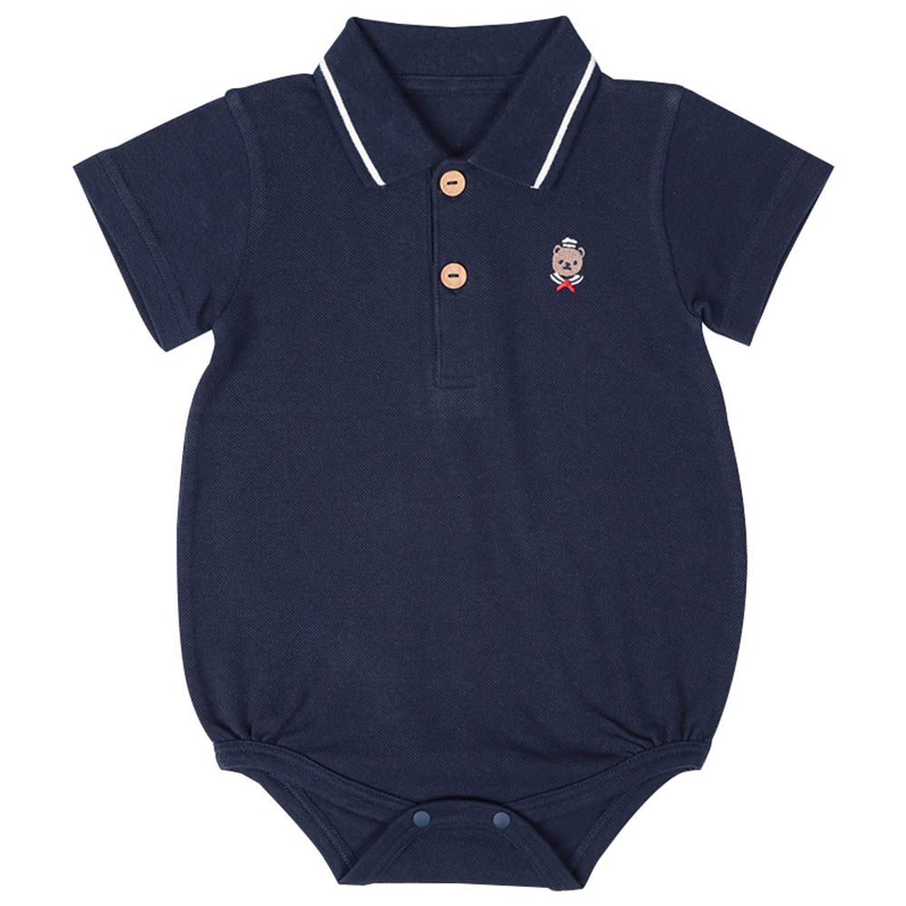 短袖POLO包屁衣-深藍色