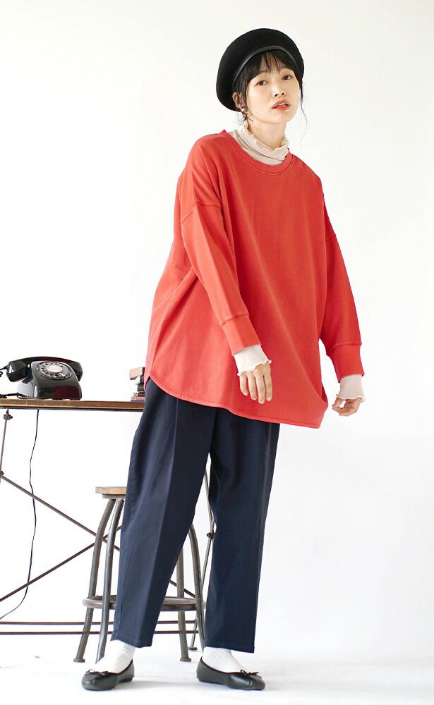 日本 zootie - 100%棉  百搭圓領薄長袖上衣-柳橙橘