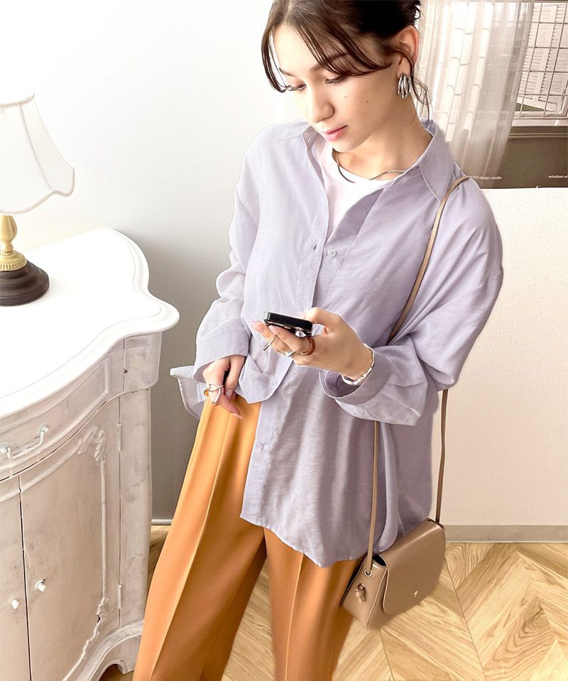 日本 Classical Elf - 百搭慵懶感透膚長袖襯衫-薰衣草