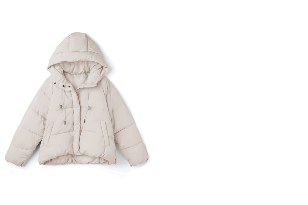 日本 GRL - 鋪綿澎澎連帽外套-前短後長-灰杏