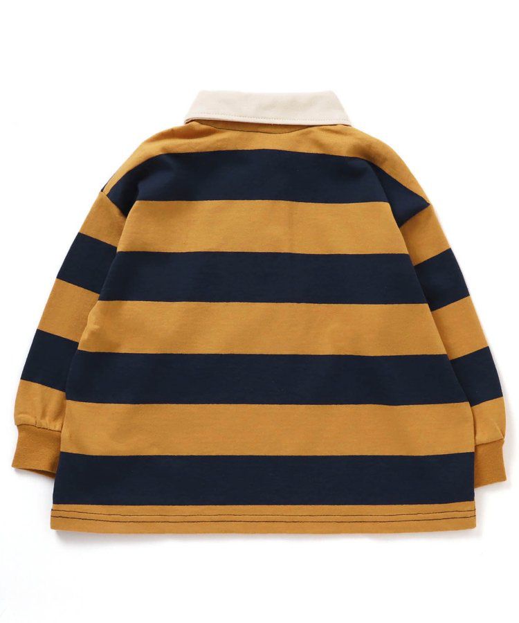 日本 BREEZE - 橄欖球風橫條長袖polo衫-紅卡其