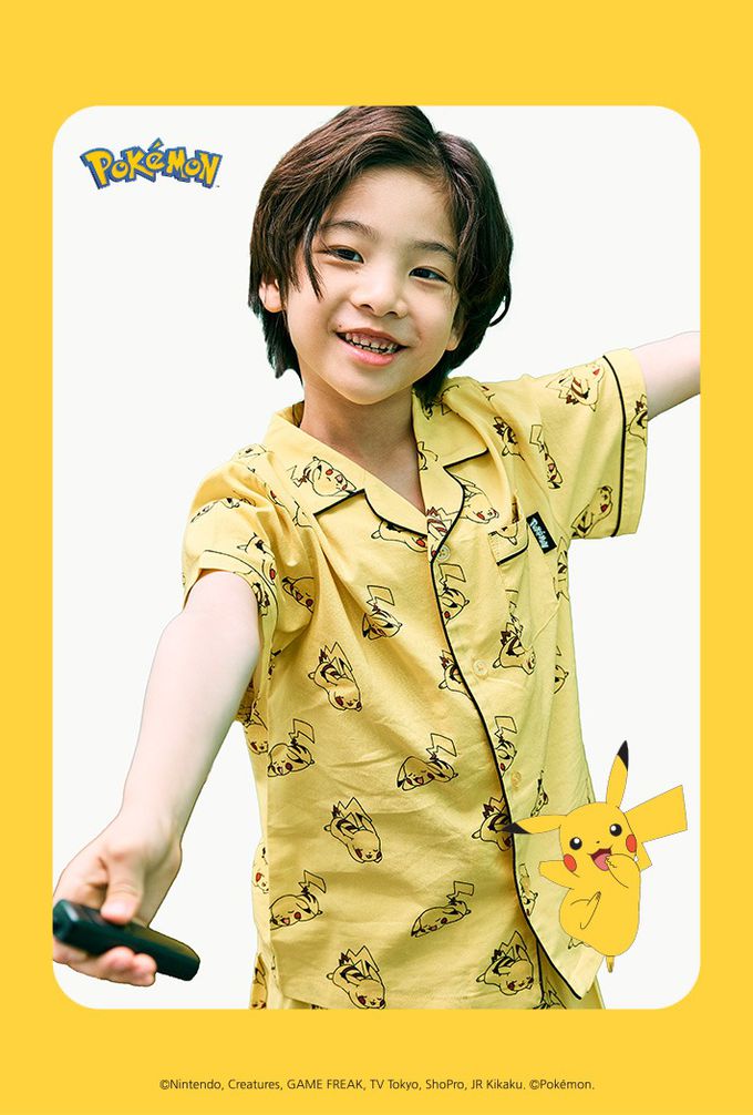 韓國童裝代購 - SPAO KIDS短袖睡衣套裝-卡通人物皮卡丘-黃