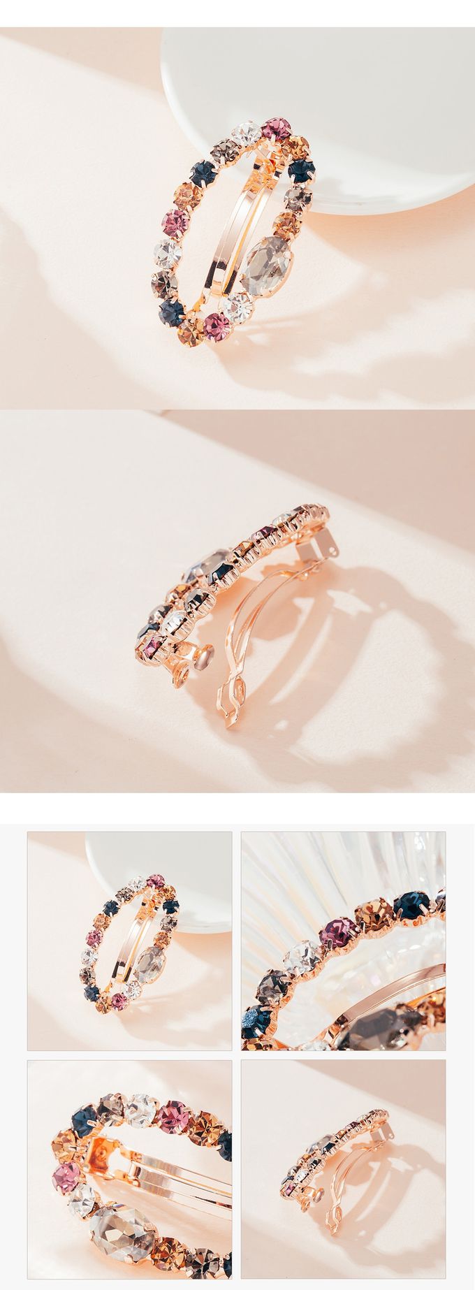 韓國 Soo&Soo - 璀璨寶石卡扣式髮夾-橢圓形