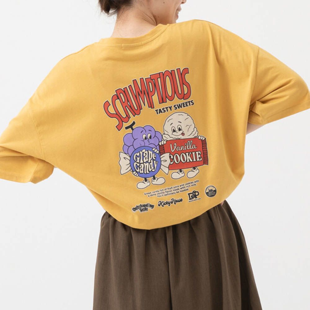 美式復古糖果印花寬大風短袖T恤-黃