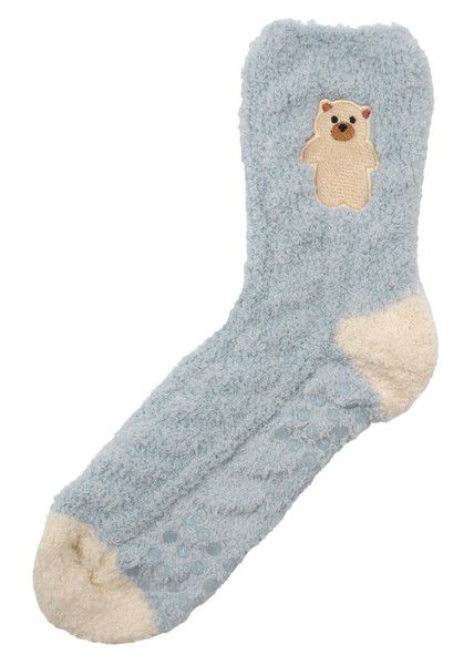 日本 friendshill - 可愛刺繡柔軟針織保暖長襪-可愛文鳥-水藍 (22-25cm)