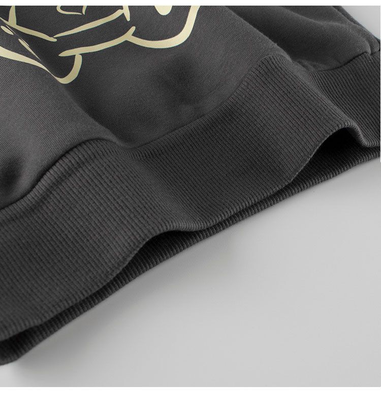 加絨棉質圓領長袖上衣/大學T-熊熊-深灰色