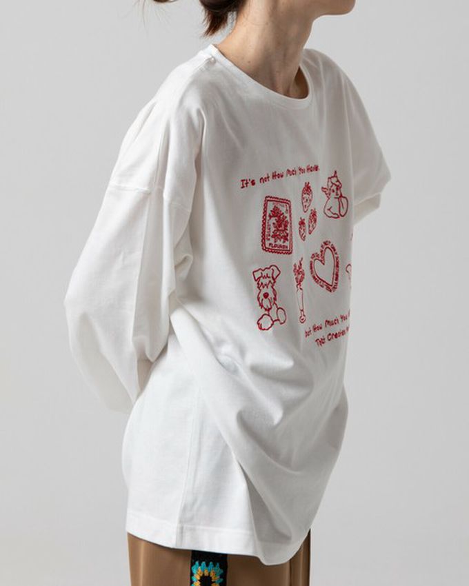 日本 gleam - 甜蜜刺繡印花休閒寬版長袖T恤-黑