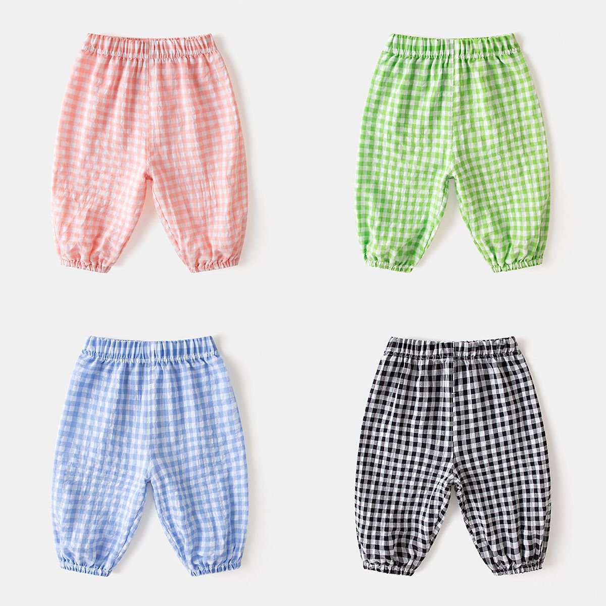 格紋束口長褲-黑+白