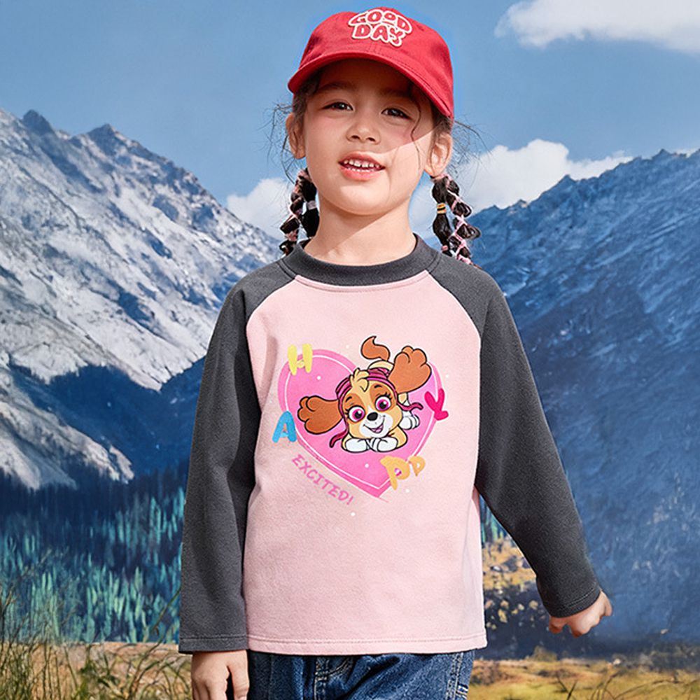 卡通汪汪隊半高領保暖長袖上衣-卡通人物天天-灰x粉