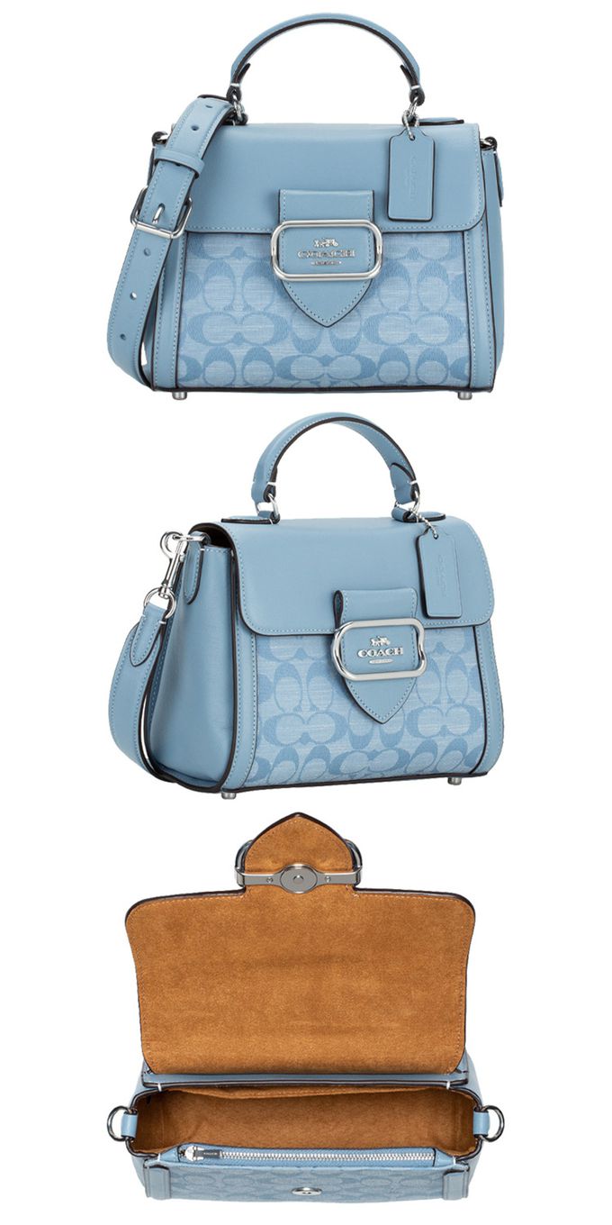 COACH - 拼接緹花皮革兩用包 (水藍)