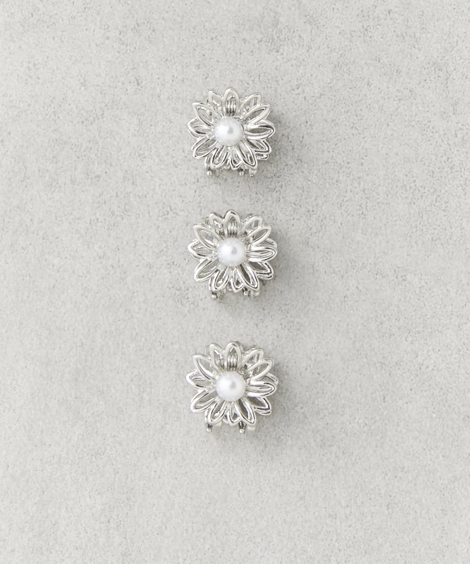 日本 Lattice - 珍珠小花金屬迷你髮夾3件組-金