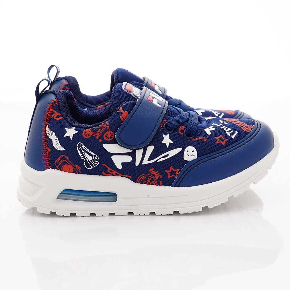 FILA - 半氣墊彈力印花運動鞋(中大童段)-藍白紅