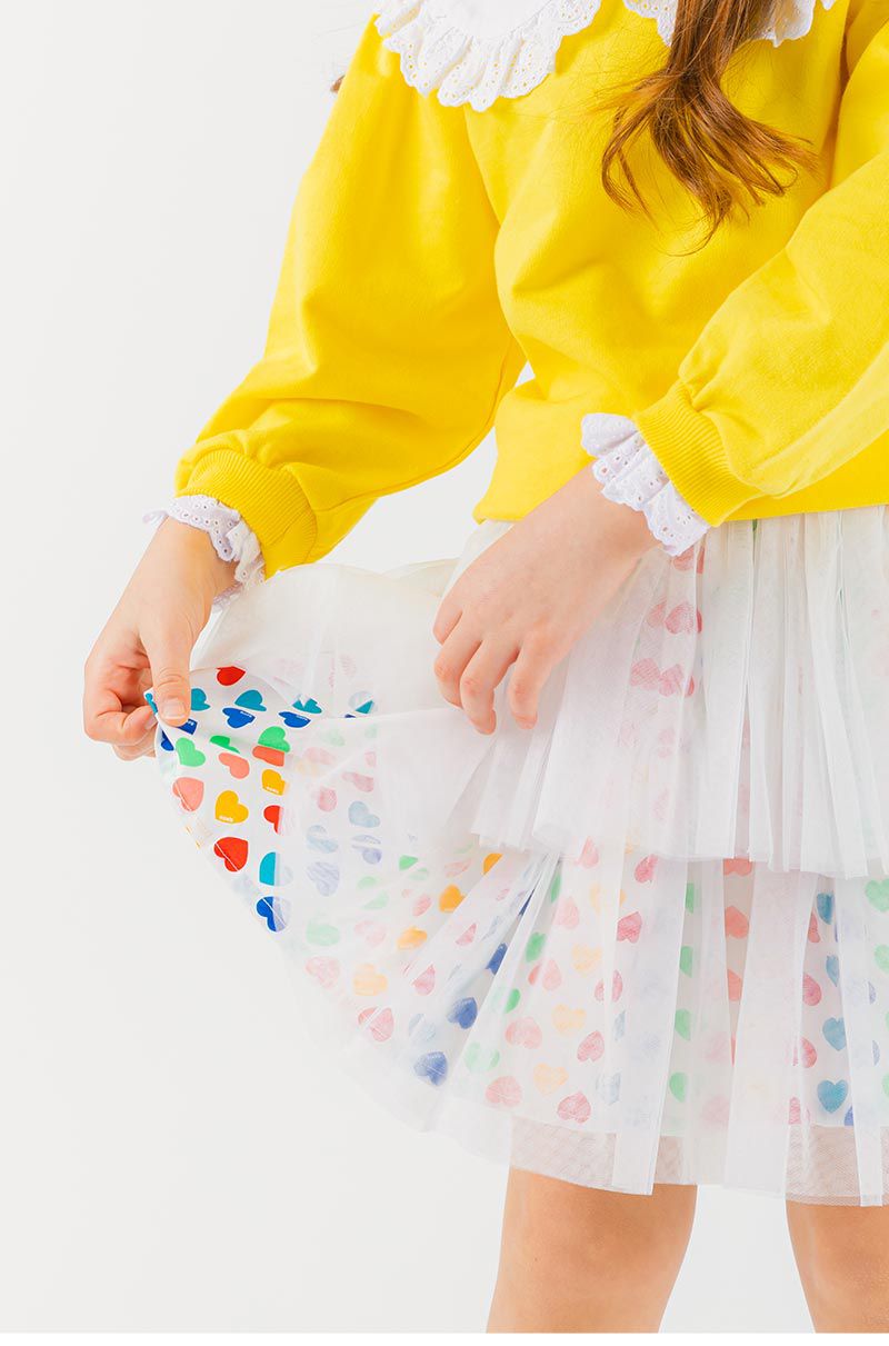 韓國 OZKIZ - 彩色愛心雙層網紗裙