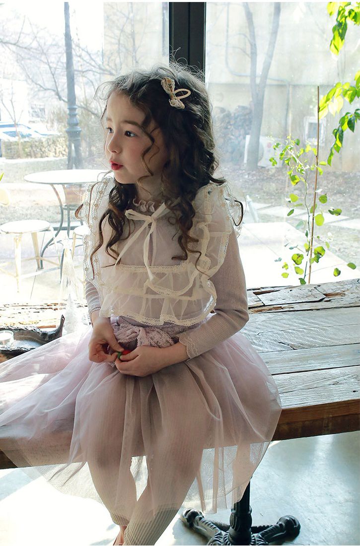 韓國 PuellaFLO - (剩5號)鏤空雕花蕾絲領針織薄上衣-藕粉