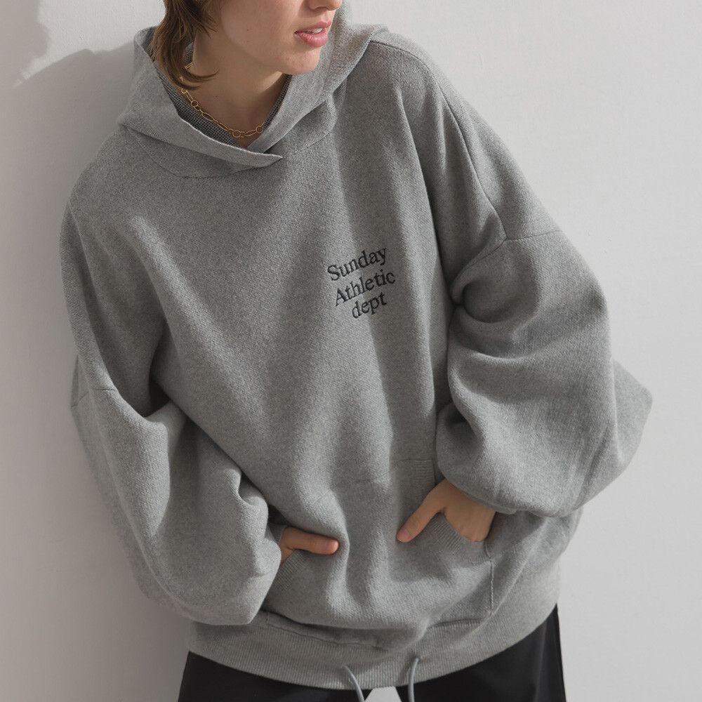 Sunday休閒寬大版型針織帽T-灰