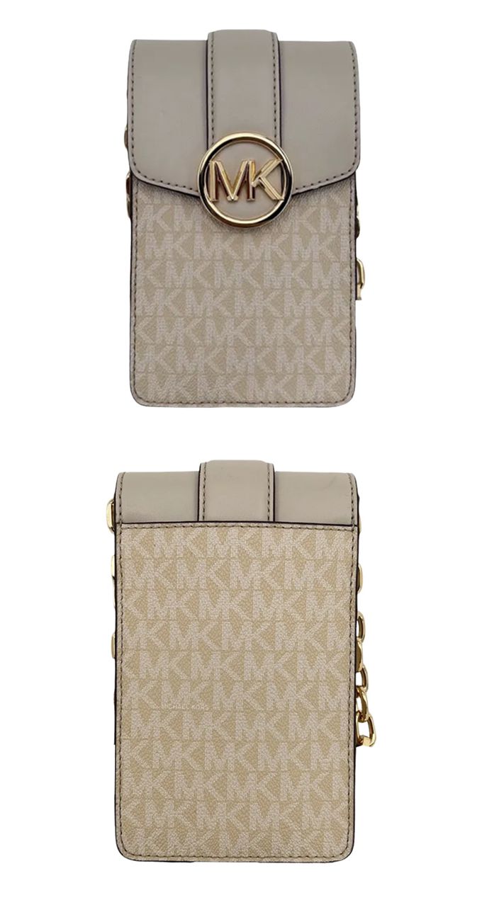 MICHAEL KORS - 滿版LOGO皮革手機斜背包-灰色