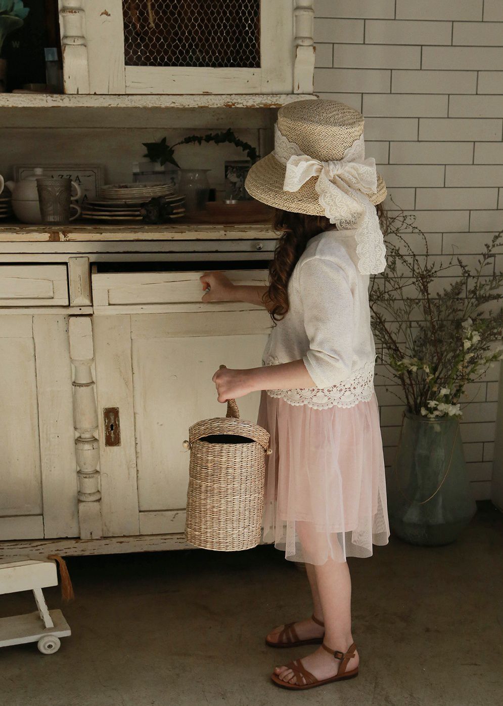 韓國 PuellaFLO - 鏤空花朵圓領網紗洋裝-粉紅