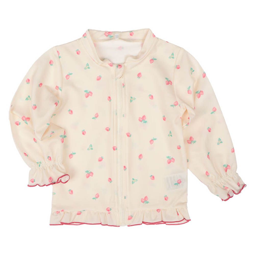 防曬泳衣-荷葉邊 草莓-米白色