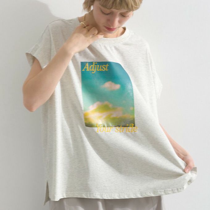 日本 le colis - 接觸冷感 光暈印花法式袖T恤-奶油白