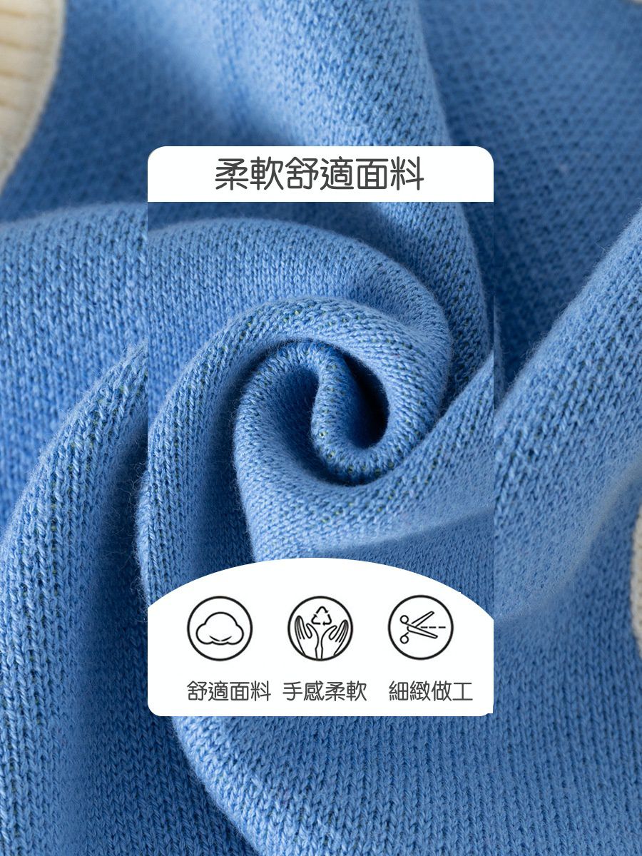圓領百搭針織排釦背心-恐龍-藍色-釦子顏色隨機
