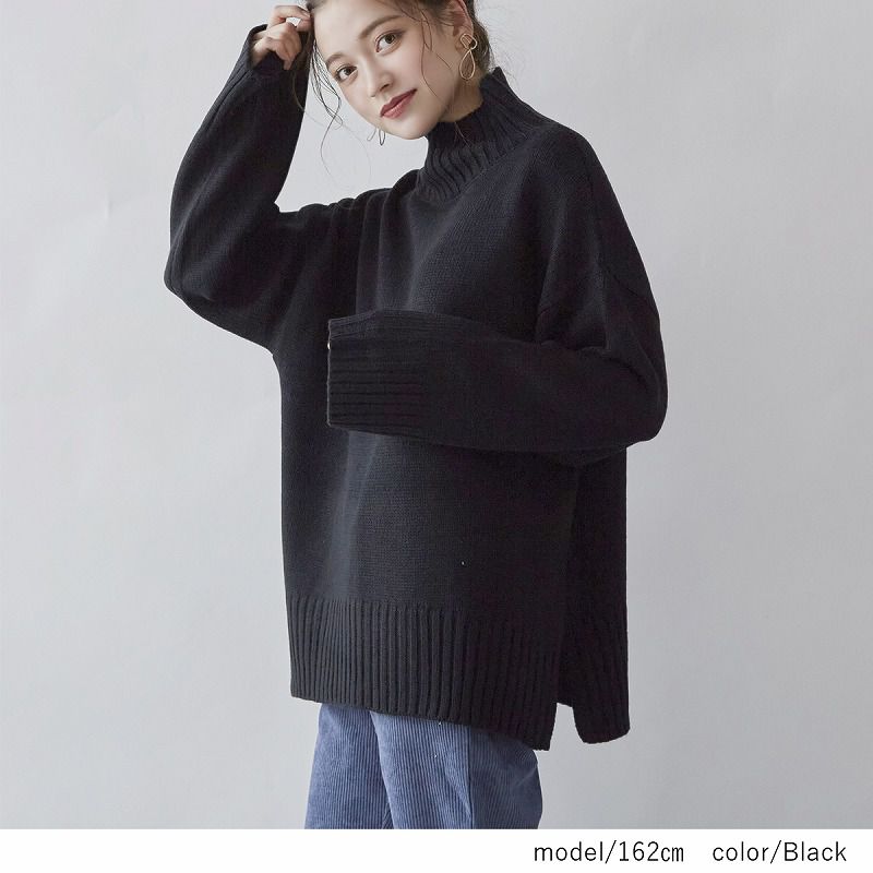 日本 Rejoule - 大立領寬鬆針織毛衣-米 (M(Free size))