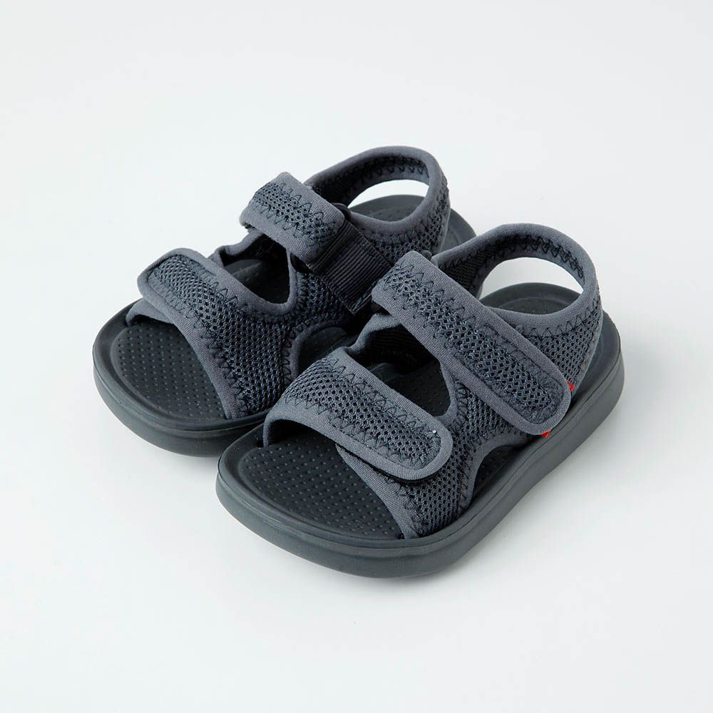 網眼透氣輕量防滑魔鬼氈涼鞋-深灰