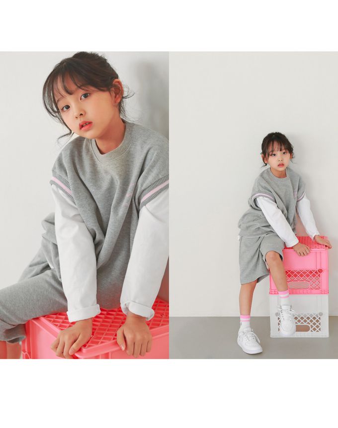 韓國 J KIDS - 甜美風格寬鬆背心短褲套裝-灰