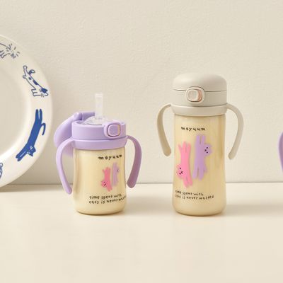 韓國 MOYUUM - PPSU彈蓋吸管學飲水杯-貓咪夢境(SOOSOOJIN聯名款)-葡萄紫-170ml