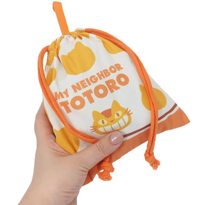 日本千趣會 - 貓巴士刺繡印花束口收納袋-橘 (S(約20×19cm))