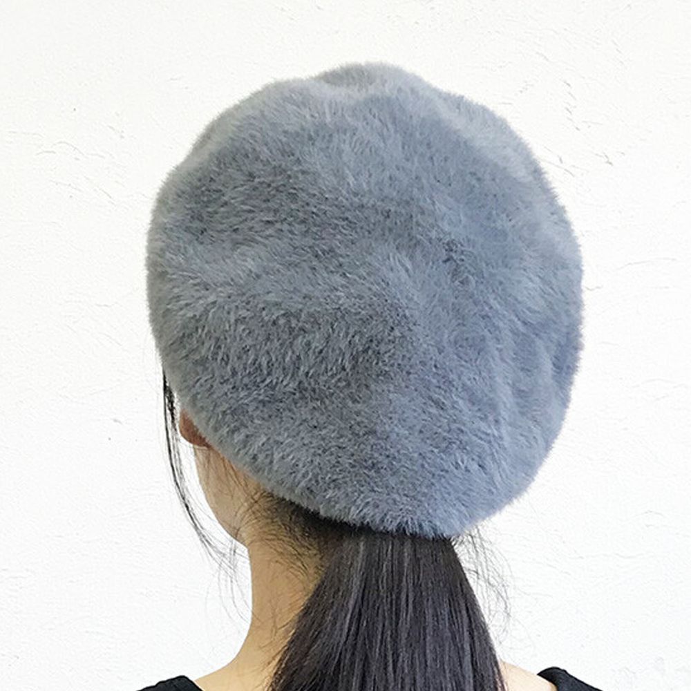 日本 jou jou lier - 長柔毛貝蕾帽-80 灰藍 (頭圍58cm)