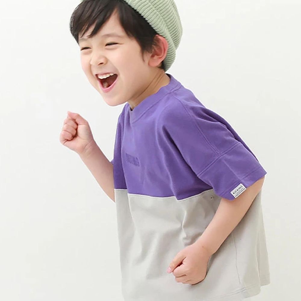 日本 devirock - 撥水加工 純棉舒適短袖上衣-紫x灰