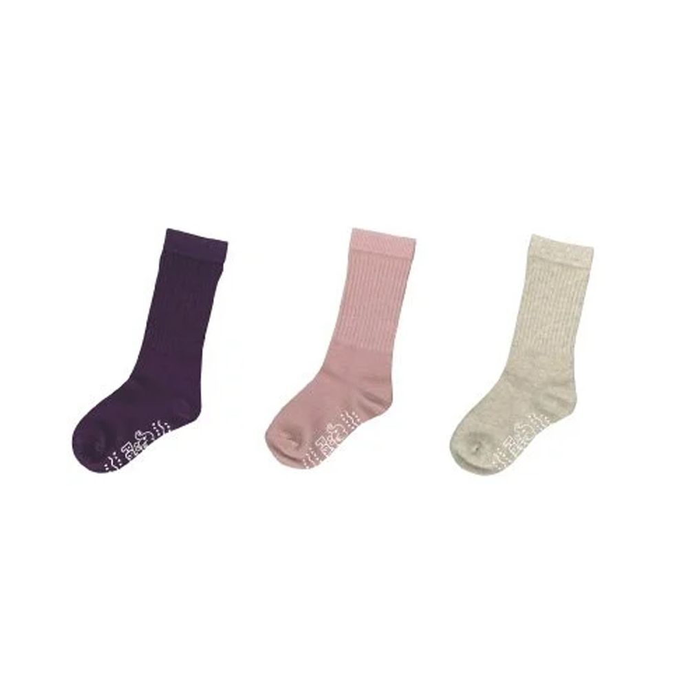 貝柔 Peilou - 貝寶萊卡義式對目泡泡純色止滑長襪-3色各1雙(紫/藕粉/卡其)
