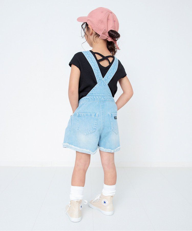 日本 BREEZE - 背交叉下擺捲邊羅紋短袖上衣-紅綠條紋