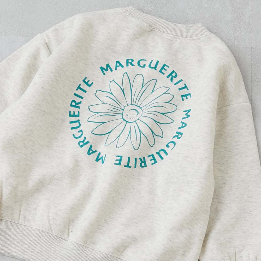 熱銷定番 裏起毛女孩印花大學長袖上衣-小雛菊-燕麥