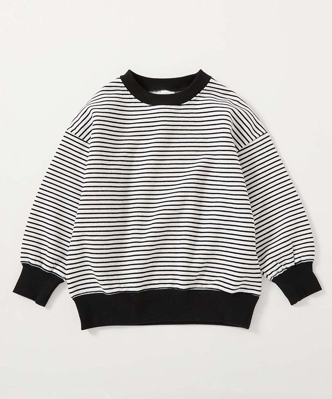 日本 devirock - 裏起毛 百搭條紋大學長袖上衣-灰黑