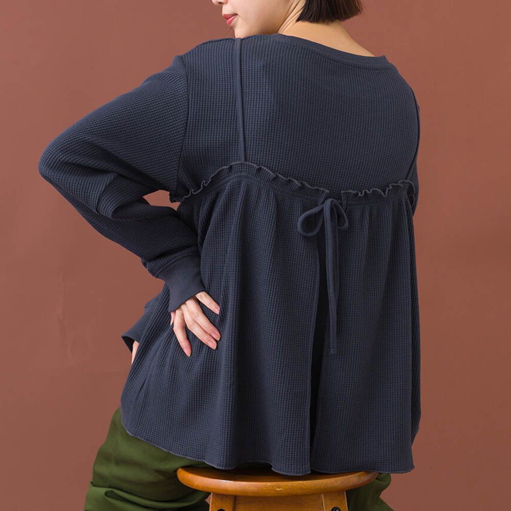 定番華夫格荷葉細肩帶上衣(同色2件組)-深灰